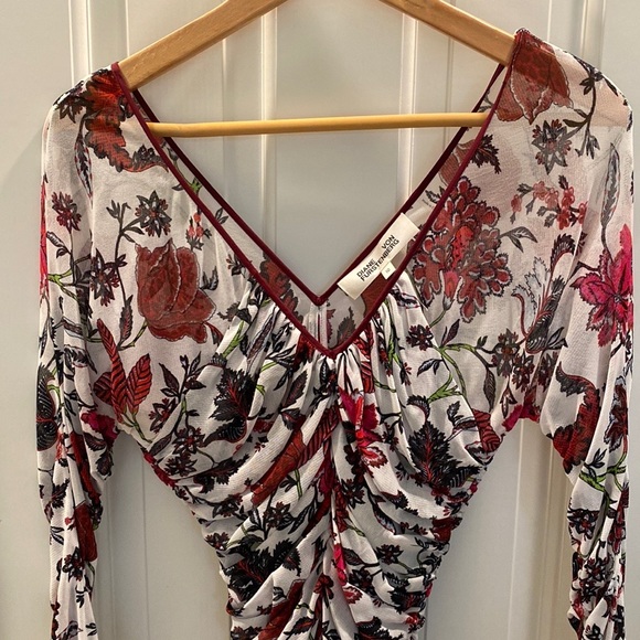 DVF floral gathered fitted king sleeve dress Size 10 - Picture 5 of 8